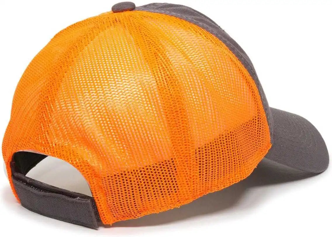 Oc Sports Fwt-130 Garment Wash Mesh Back Baseball Cap - Charcoal Orange - Dark Gray / 6 7/8’’ - 7 1/2’’