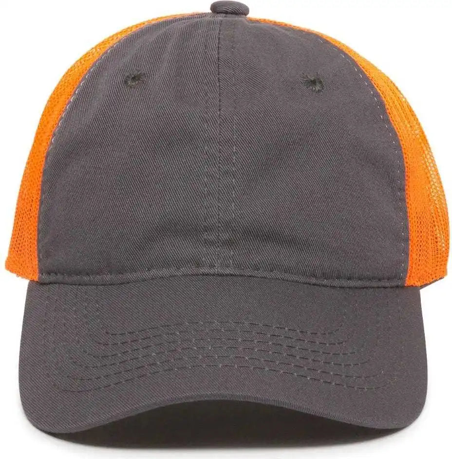 Oc Sports Fwt-130 Garment Wash Mesh Back Baseball Cap - Charcoal Orange - Dark Gray / 6 7/8’’ - 7 1/2’’