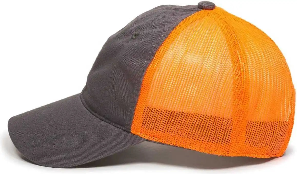 Oc Sports Fwt-130 Garment Wash Mesh Back Baseball Cap - Charcoal Orange - Dark Gray / 6 7/8’’ - 7 1/2’’