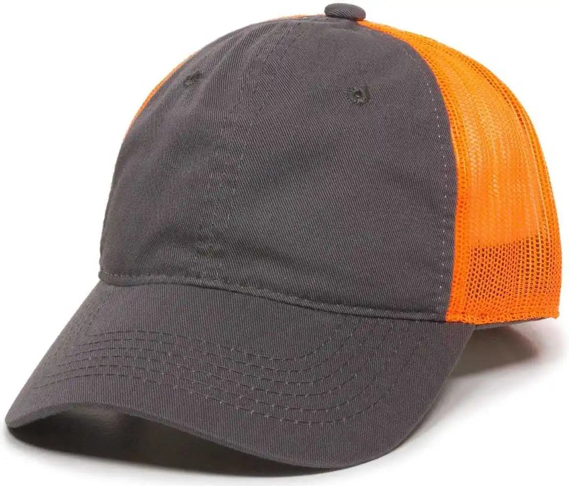Oc Sports Fwt-130 Garment Wash Mesh Back Baseball Cap - Charcoal Orange - Dark Gray / 6 7/8’’ - 7 1/2’’