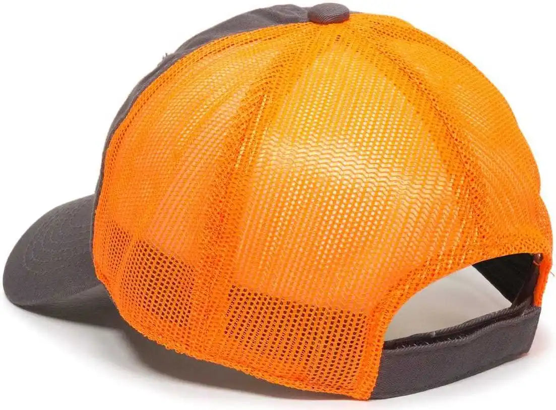 Oc Sports Fwt-130 Garment Wash Mesh Back Baseball Cap - Charcoal Orange - Dark Gray / 6 7/8’’ - 7 1/2’’