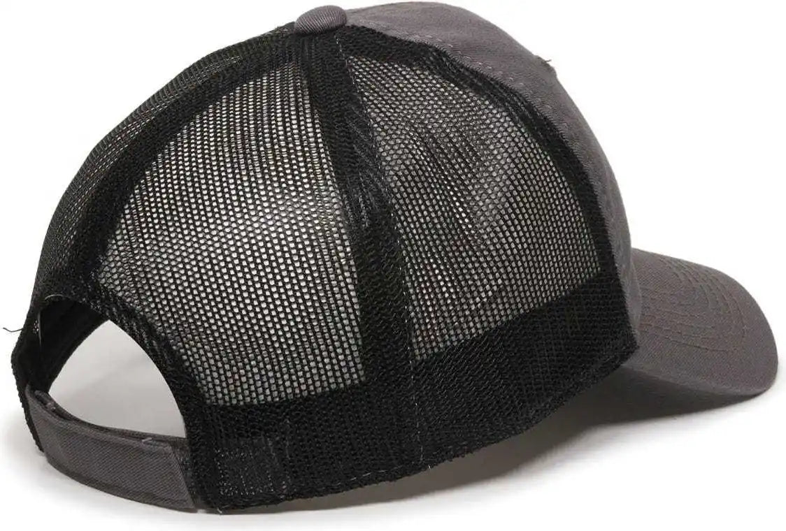 Oc Sports Fwt-130 Garment Wash Mesh Back Baseball Cap - Charcoal Black - Dark Gray / 6 7/8’’ - 7 1/2’’