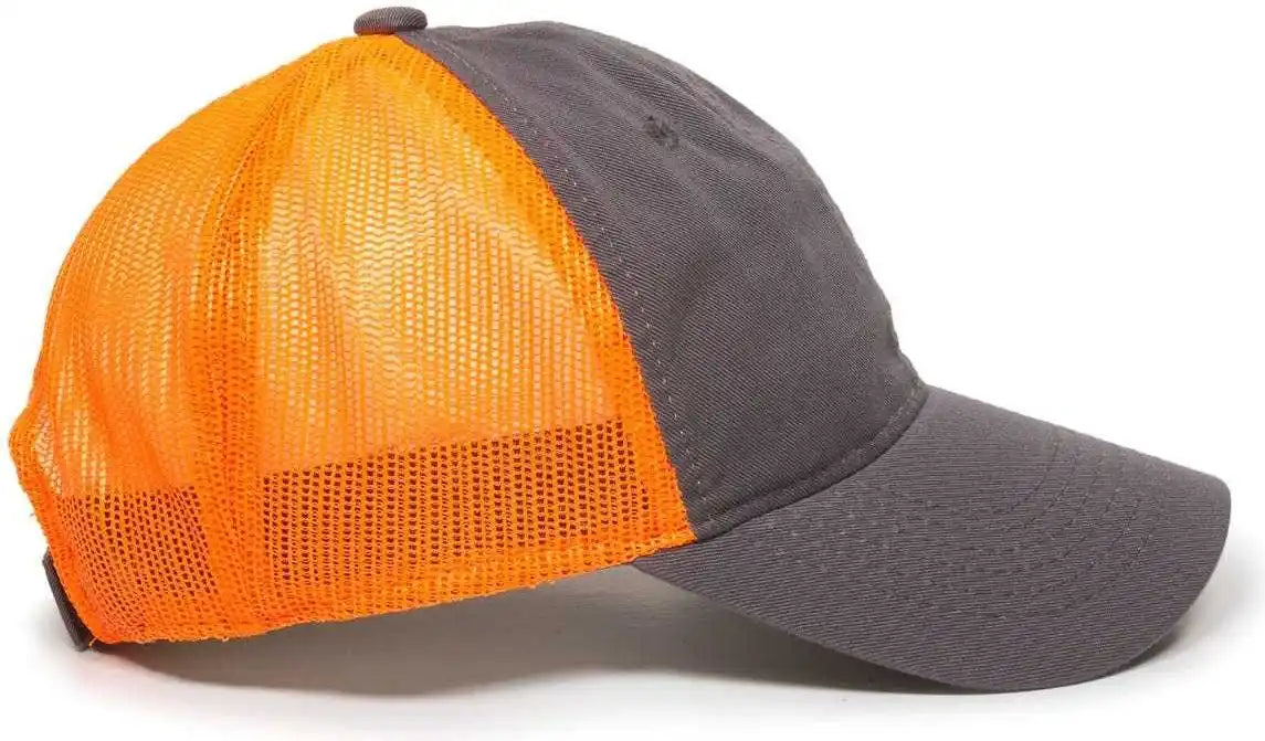 Oc Sports Fwt-130 Garment Wash Mesh Back Baseball Cap - Charcoal Orange - Dark Gray / 6 7/8’’ - 7 1/2’’
