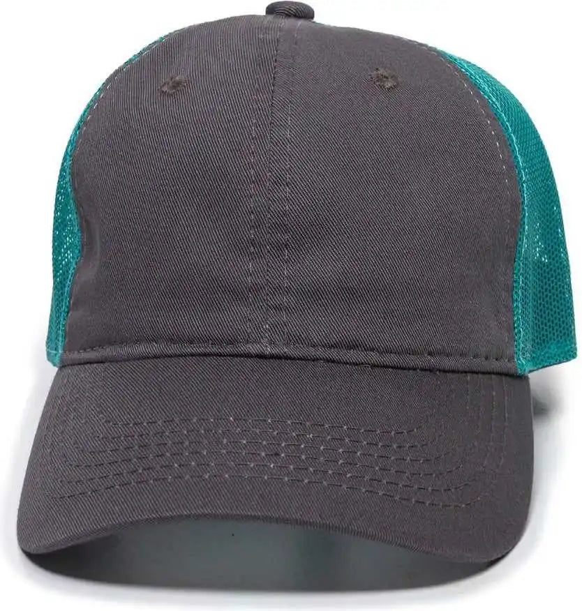 Oc Sports Fwt-130 Garment Wash Mesh Back Baseball Cap - Charcoal Aqua - Dark Gray / Adult