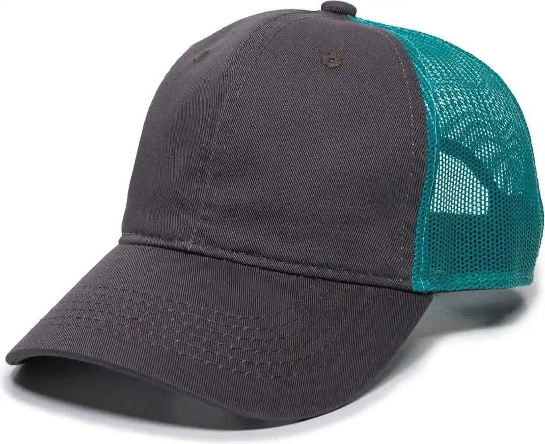 Oc Sports Fwt-130 Garment Wash Mesh Back Baseball Cap - Charcoal Aqua - Dark Gray / Adult