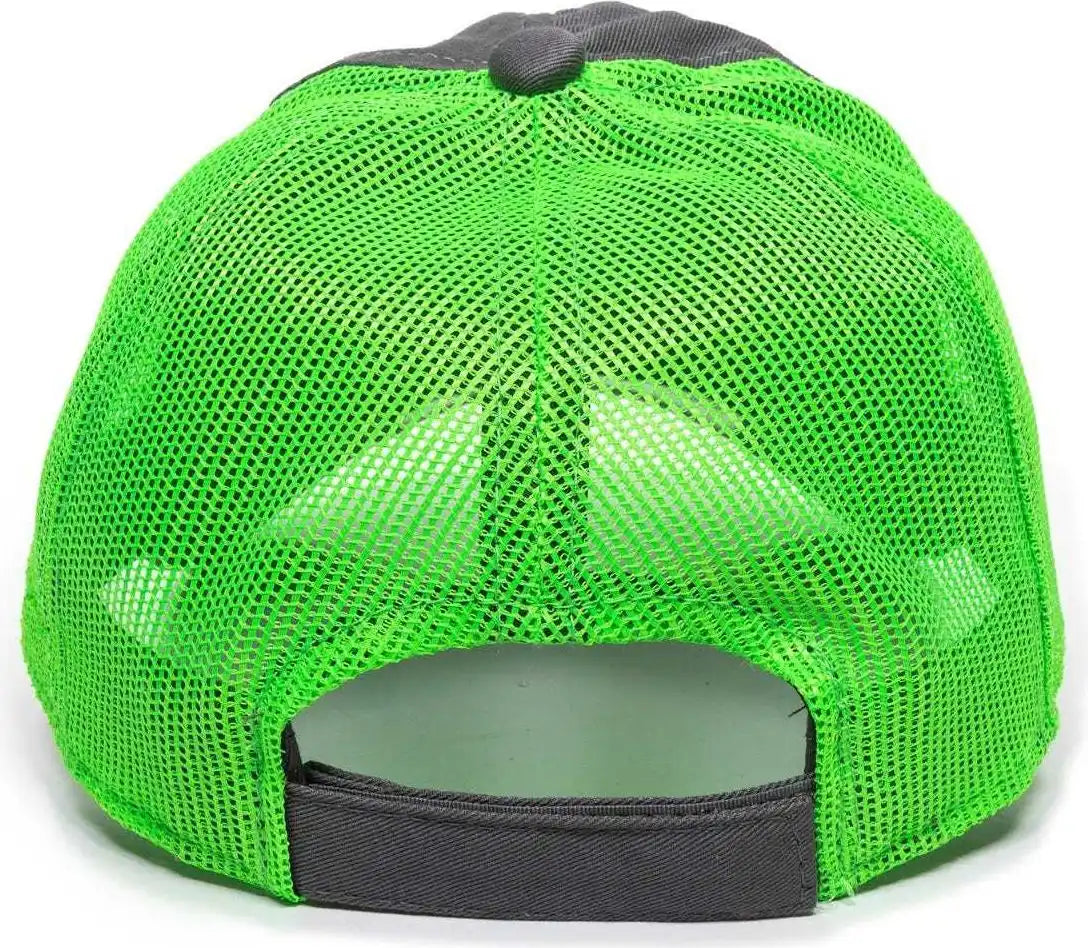 Oc Sports Fwt-130 Garment Wash Mesh Back Baseball Cap - Charcoal Neon Green - Dark Gray / 6 7/8’’ - 7 1/2’’