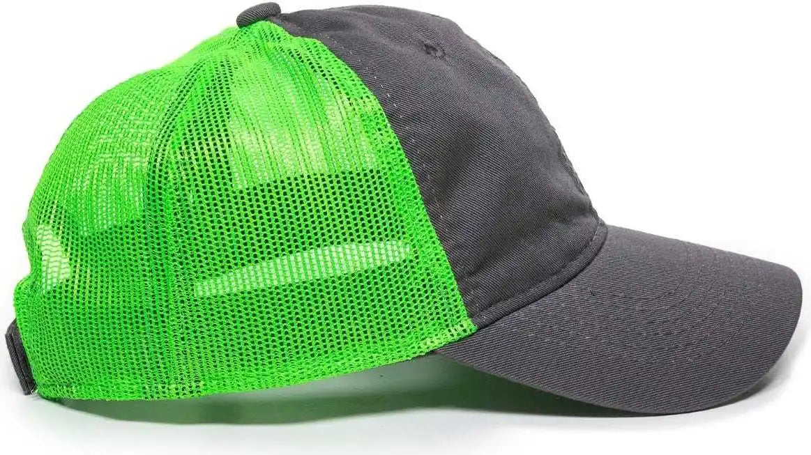 Oc Sports Fwt-130 Garment Wash Mesh Back Baseball Cap - Charcoal Neon Green - Dark Gray / 6 7/8’’ - 7 1/2’’
