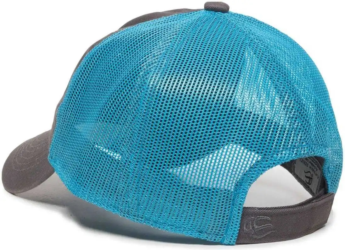 Oc Sports Fwt-130 Garment Wash Mesh Back Baseball Cap - Charcoal Neon Blue - Dark Gray / 6 7/8’’ - 7 1/2’’