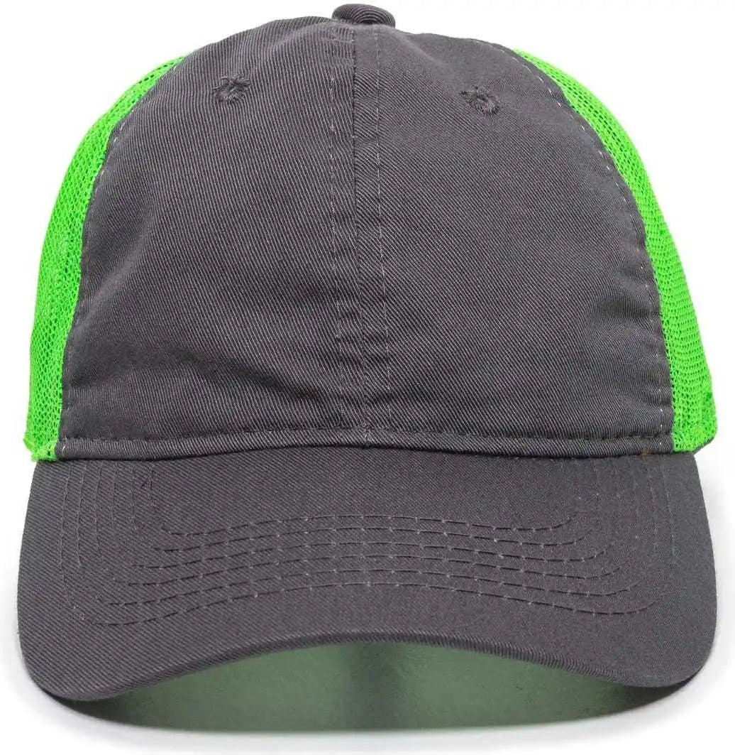 Oc Sports Fwt-130 Garment Wash Mesh Back Baseball Cap - Charcoal Neon Green - Dark Gray / 6 7/8’’ - 7 1/2’’