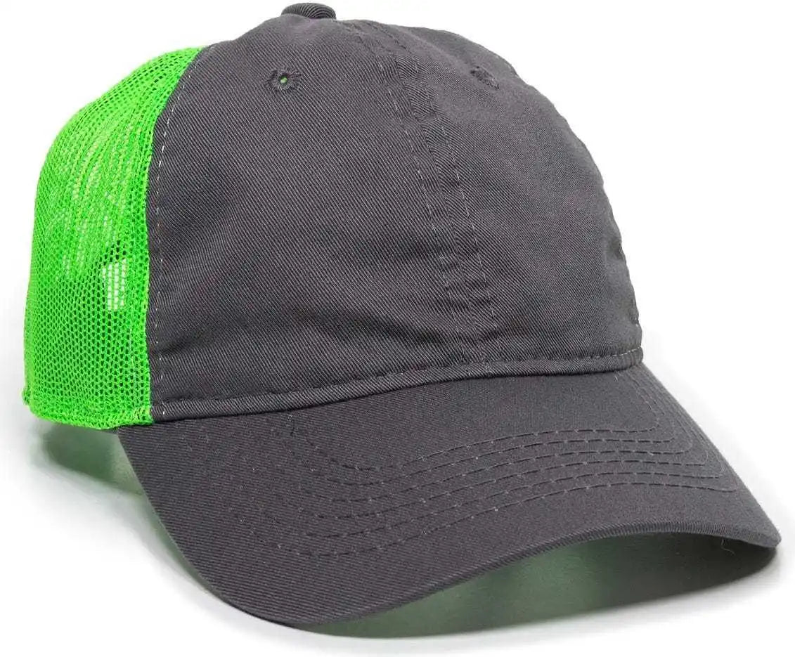Oc Sports Fwt-130 Garment Wash Mesh Back Baseball Cap - Charcoal Neon Green - Dark Gray / 6 7/8’’ - 7 1/2’’