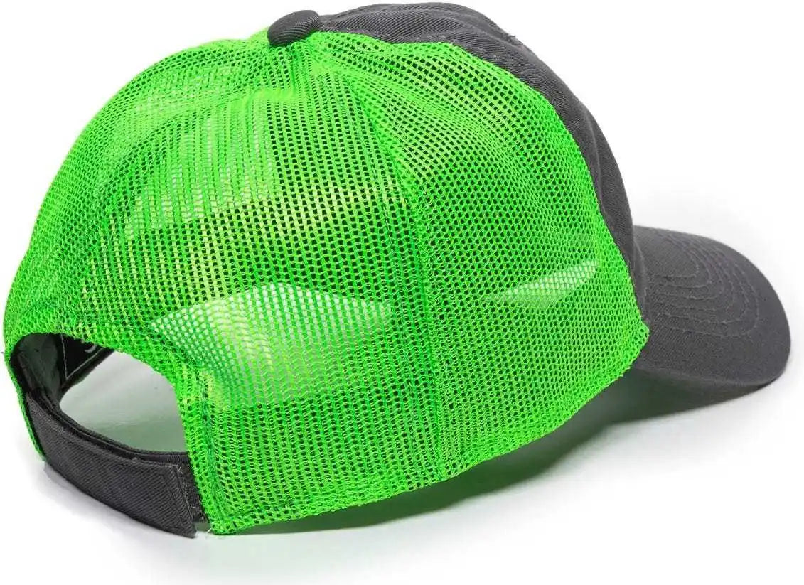 Oc Sports Fwt-130 Garment Wash Mesh Back Baseball Cap - Charcoal Neon Green - Dark Gray / 6 7/8’’ - 7 1/2’’