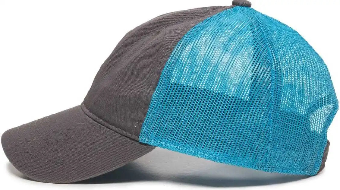Oc Sports Fwt-130 Garment Wash Mesh Back Baseball Cap - Charcoal Neon Blue - Dark Gray / 6 7/8’’ - 7 1/2’’