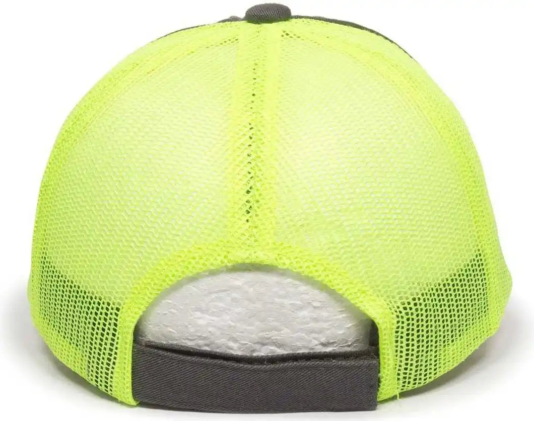 Oc Sports Fwt-130 Garment Wash Mesh Back Baseball Cap - Charcoal Neon Yellow - Dark Gray / 6 3/8’’ - 7’’