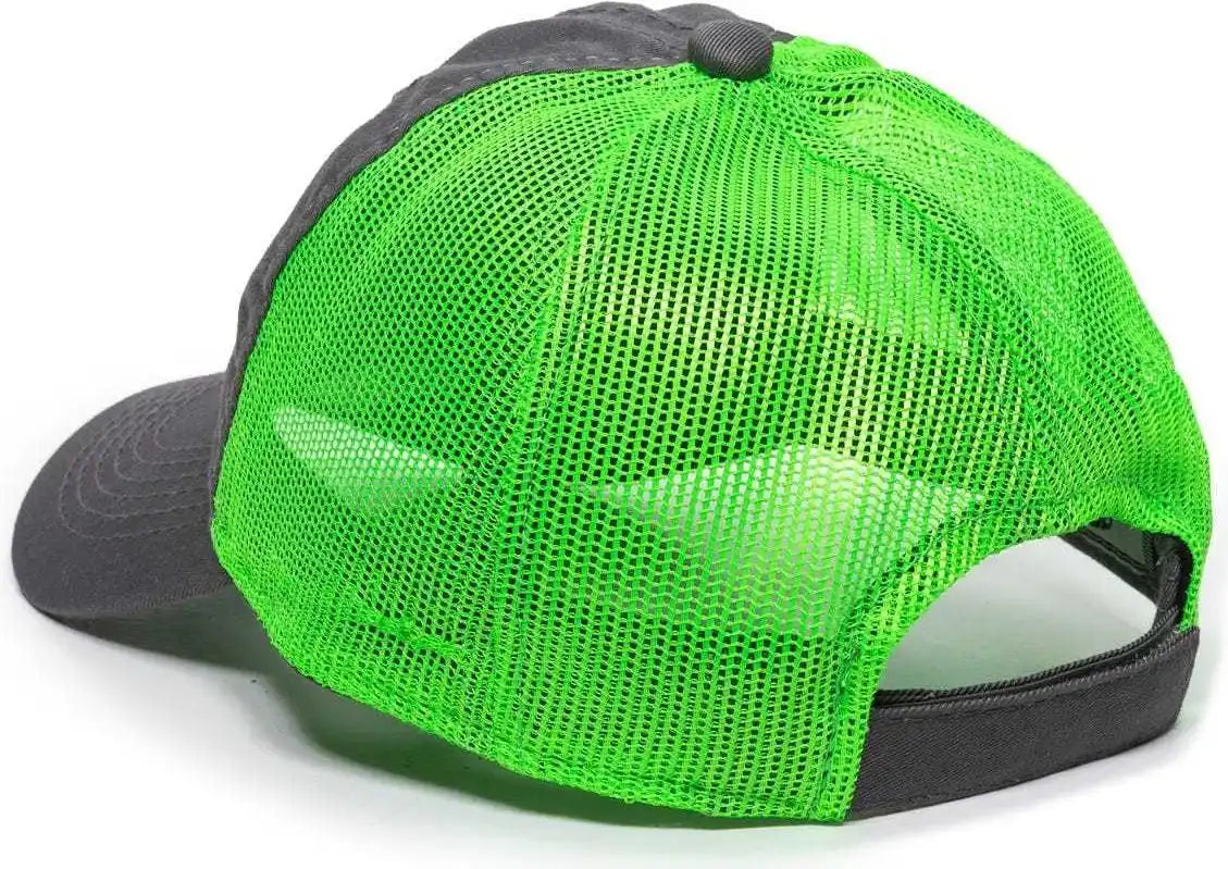 Oc Sports Fwt-130 Garment Wash Mesh Back Baseball Cap - Charcoal Neon Green - Dark Gray / 6 7/8’’ - 7 1/2’’