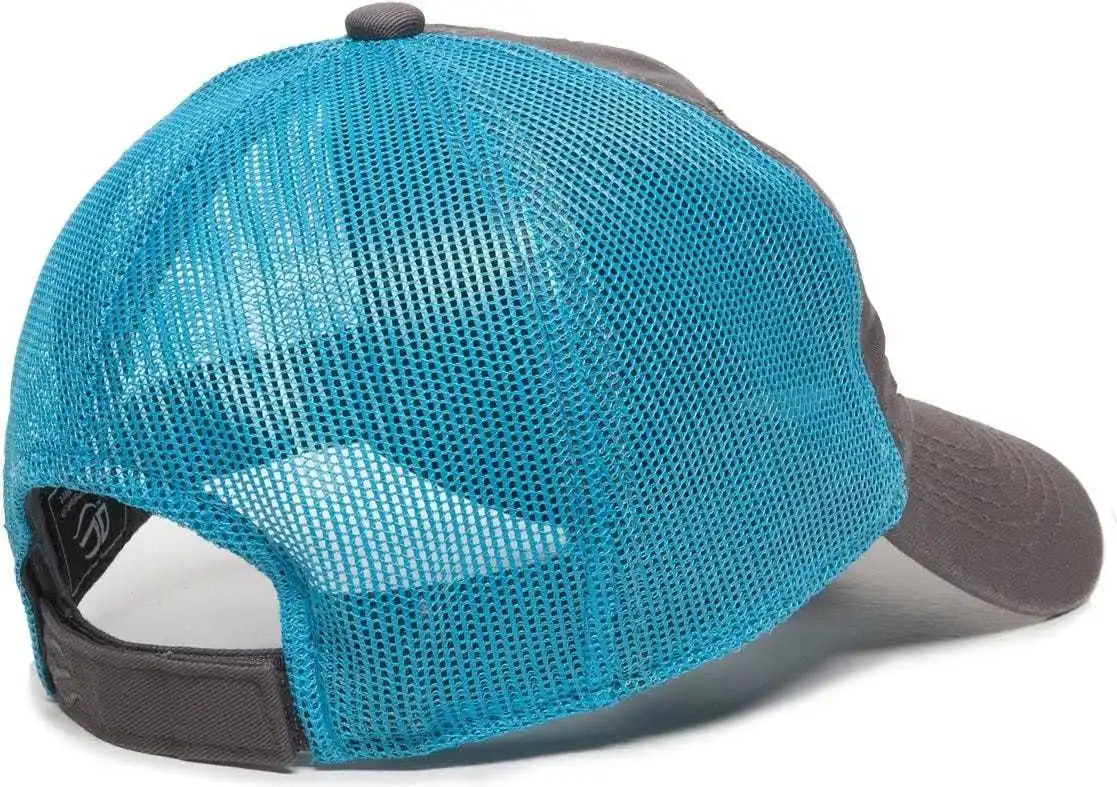 Oc Sports Fwt-130 Garment Wash Mesh Back Baseball Cap - Charcoal Neon Blue - Dark Gray / 6 7/8’’ - 7 1/2’’