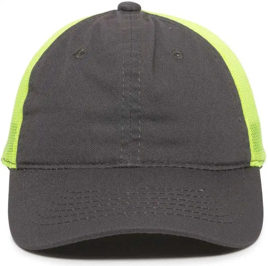 Oc Sports Fwt-130 Garment Wash Mesh Back Baseball Cap - Charcoal Neon Yellow