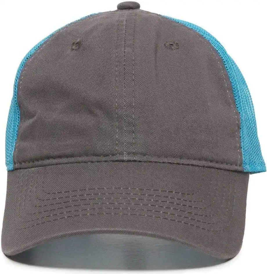 Oc Sports Fwt-130 Garment Wash Mesh Back Baseball Cap - Charcoal Neon Blue - Dark Gray / 6 7/8’’ - 7 1/2’’