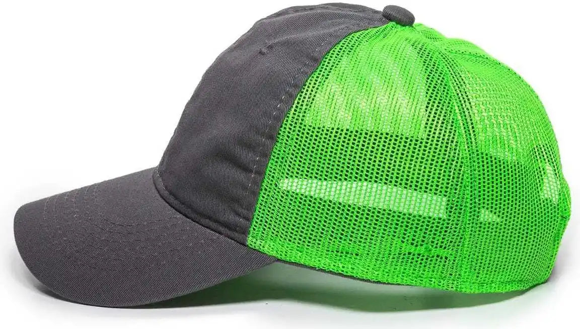 Oc Sports Fwt-130 Garment Wash Mesh Back Baseball Cap - Charcoal Neon Green - Dark Gray / 6 7/8’’ - 7 1/2’’
