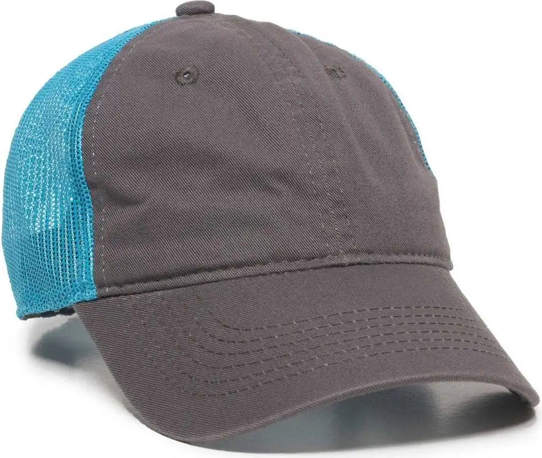 Oc Sports Fwt-130 Garment Wash Mesh Back Baseball Cap - Charcoal Neon Blue - Dark Gray / 6 7/8’’ - 7 1/2’’