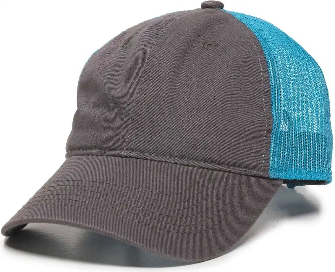 Oc Sports Fwt-130 Garment Wash Mesh Back Baseball Cap - Charcoal Neon Blue - Dark Gray / 6 7/8’’ - 7 1/2’’