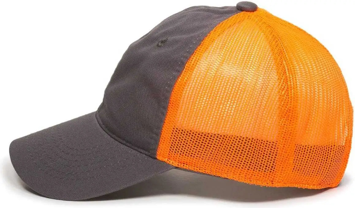 Oc Sports Fwt-130 Garment Wash Mesh Back Baseball Cap - Charcoal Orange - Dark Gray / 6 7/8’’ - 7 1/2’’