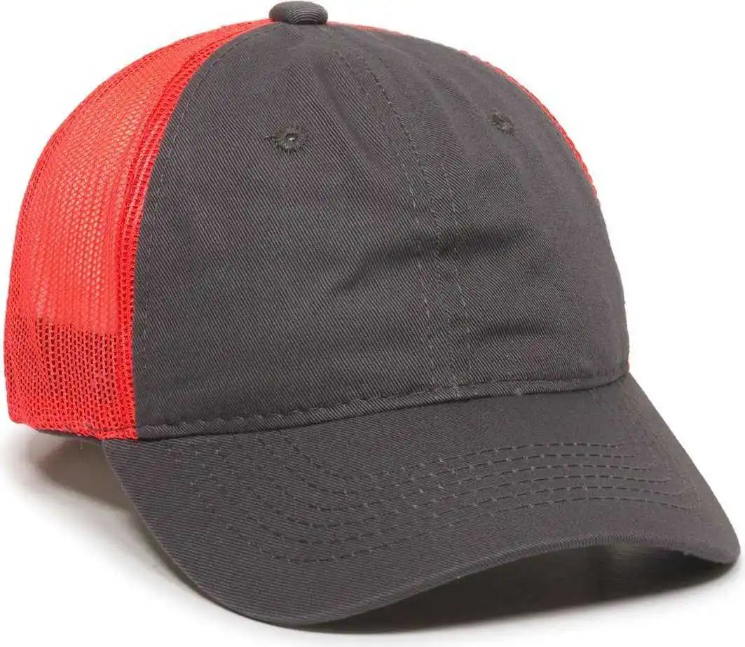 Oc Sports Fwt-130 Garment Wash Mesh Back Baseball Cap - Charcoal Red - Dark Gray / 6 3/8’’ - 7’’