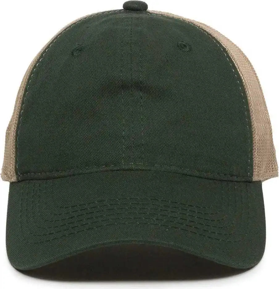 Oc Sports Fwt-130 Garment Wash Mesh Back Baseball Cap - Dark Green Tan - Forest / 6 7/8’’ - 7 1/2’’