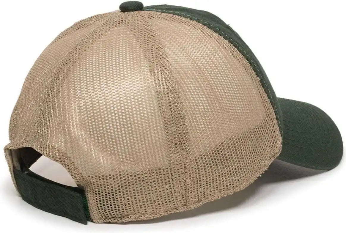 Oc Sports Fwt-130 Garment Wash Mesh Back Baseball Cap - Dark Green Tan - Forest / 6 7/8’’ - 7 1/2’’