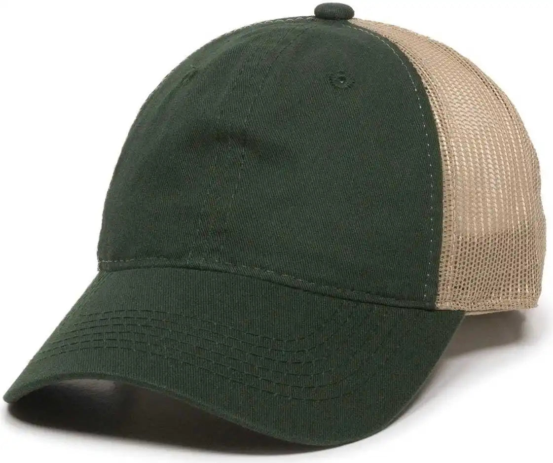 Oc Sports Fwt-130 Garment Wash Mesh Back Baseball Cap - Dark Green Tan - Forest / 6 7/8’’ - 7 1/2’’