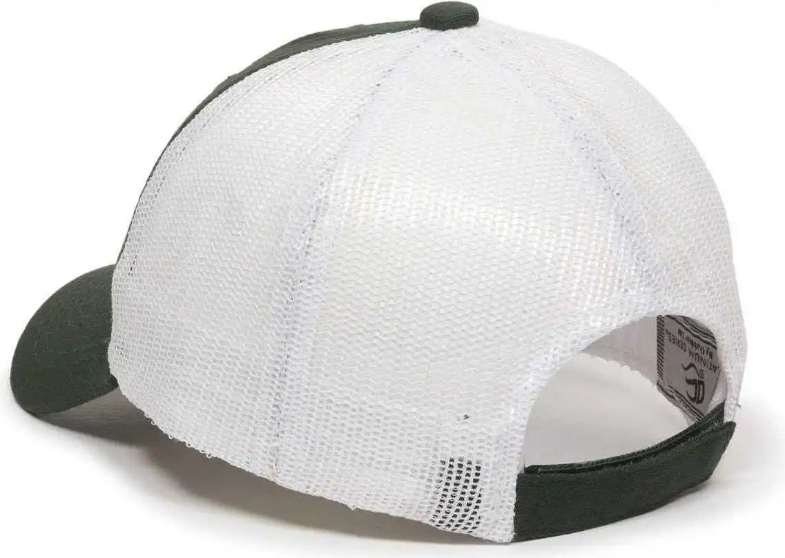 Oc Sports Fwt-130 Garment Wash Mesh Back Baseball Cap - Dark Green Wh