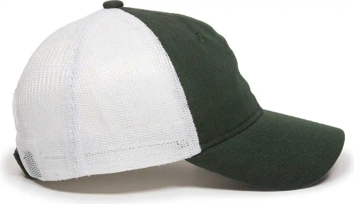 Oc Sports Fwt-130 Garment Wash Mesh Back Baseball Cap - Dark Green Wh
