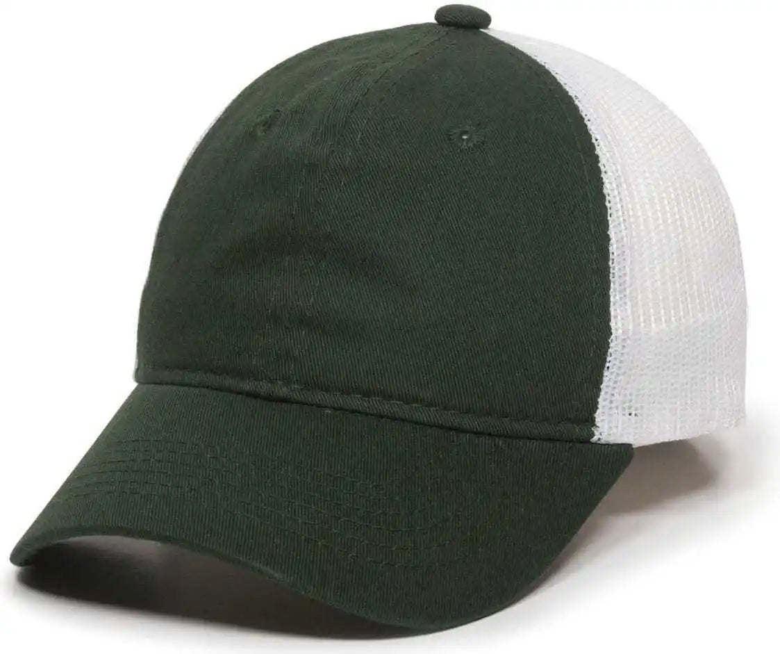 Oc Sports Fwt-130 Garment Wash Mesh Back Baseball Cap - Dark Green Wh