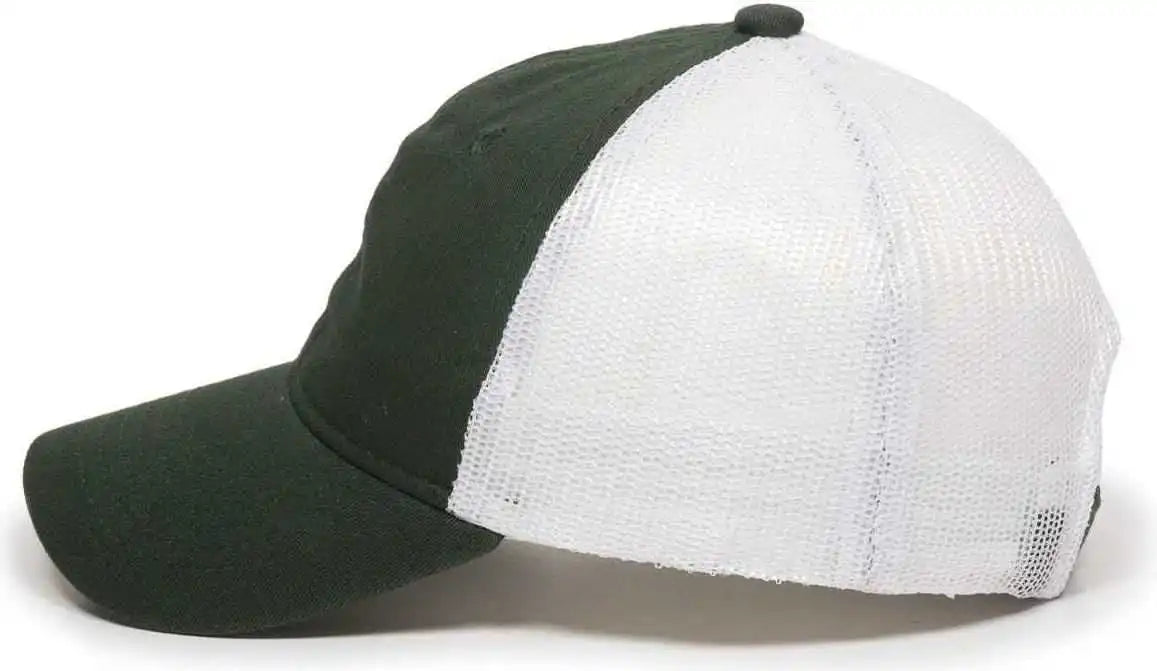 Oc Sports Fwt-130 Garment Wash Mesh Back Baseball Cap - Dark Green Wh