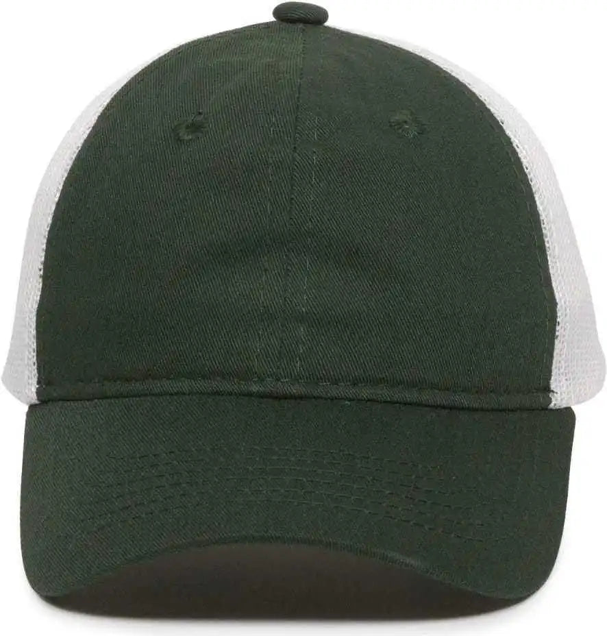 Oc Sports Fwt-130 Garment Wash Mesh Back Baseball Cap - Dark Green Wh