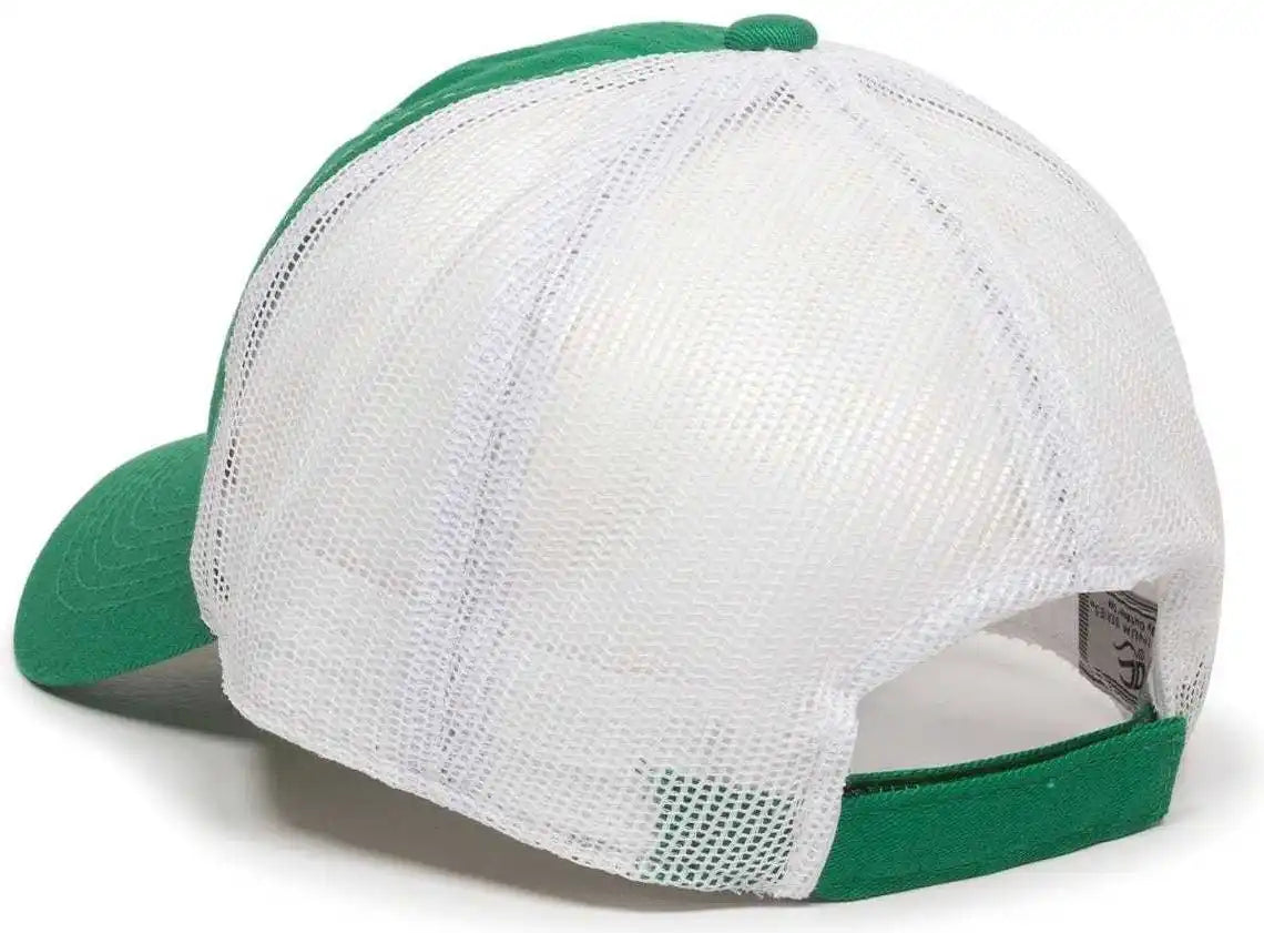 Oc Sports Fwt-130 Garment Wash Mesh Back Baseball Cap - Kelly White - 6 7/8’’ - 7 1/2’’