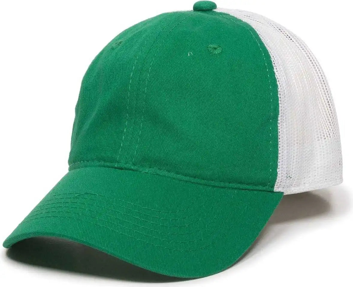 Oc Sports Fwt-130 Garment Wash Mesh Back Baseball Cap - Kelly White - 6 7/8’’ - 7 1/2’’