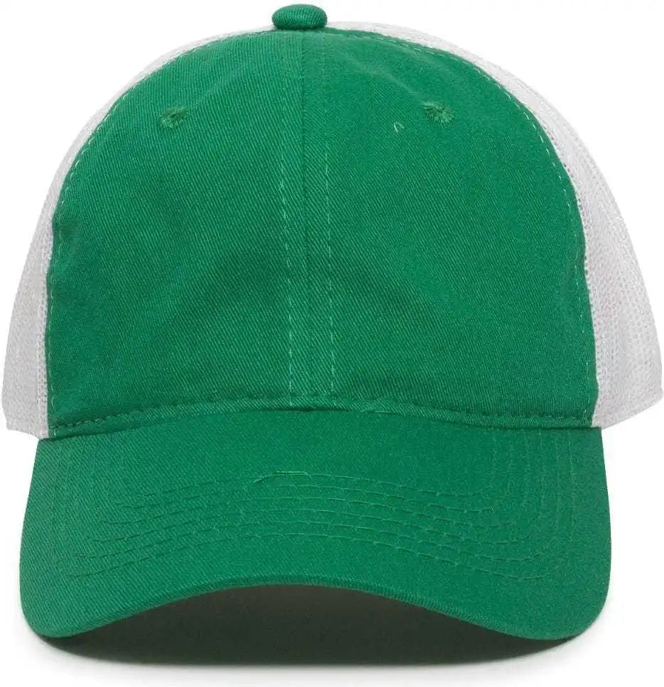 Oc Sports Fwt-130 Garment Wash Mesh Back Baseball Cap - Kelly White - 6 7/8’’ - 7 1/2’’