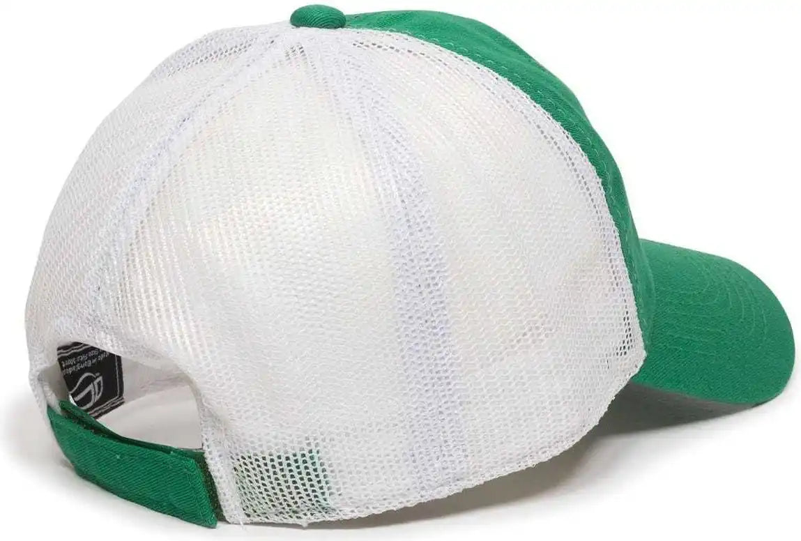 Oc Sports Fwt-130 Garment Wash Mesh Back Baseball Cap - Kelly White - 6 7/8’’ - 7 1/2’’