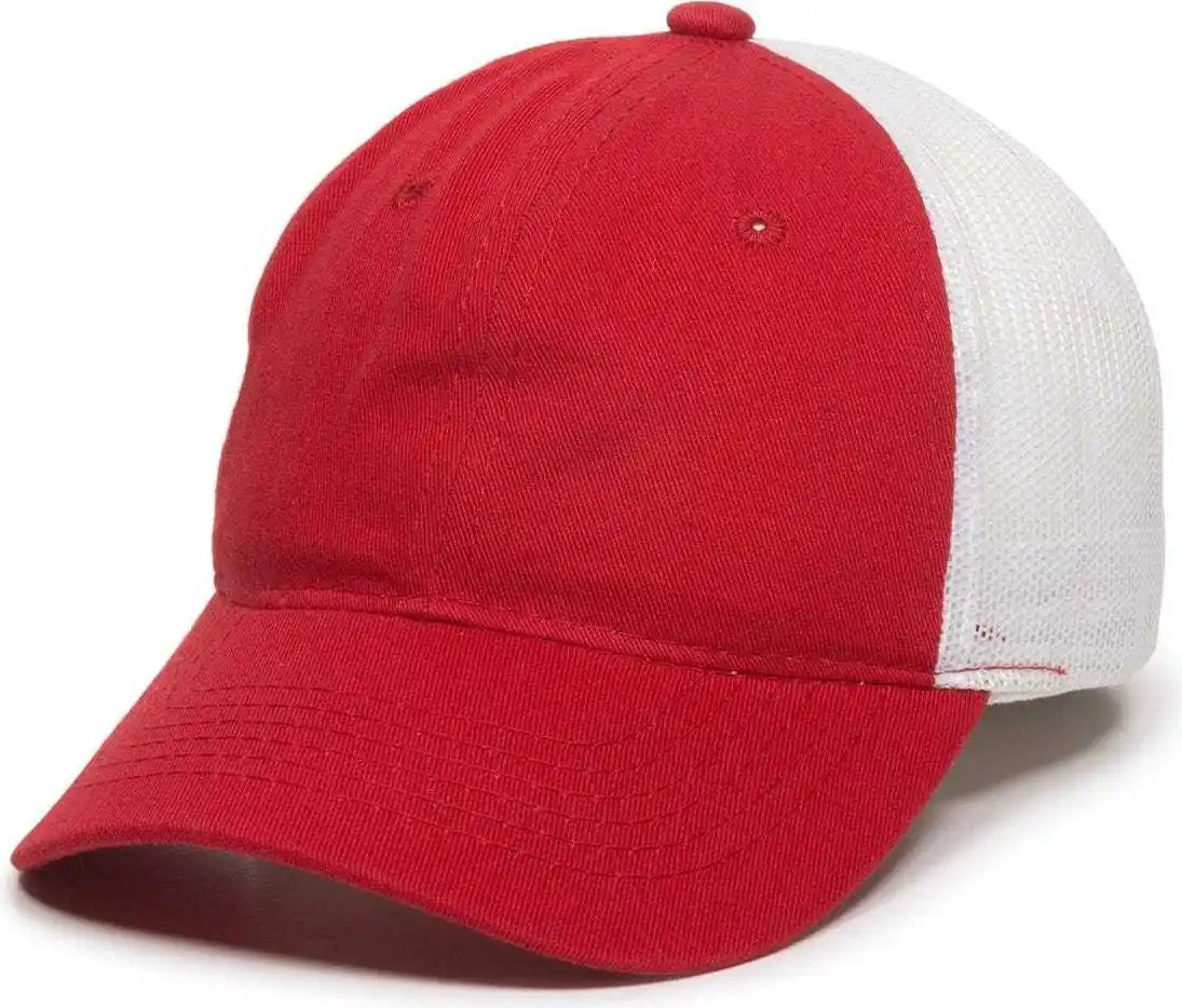 Oc Sports Fwt-130 Garment Wash Mesh Back Baseball Cap - Red White