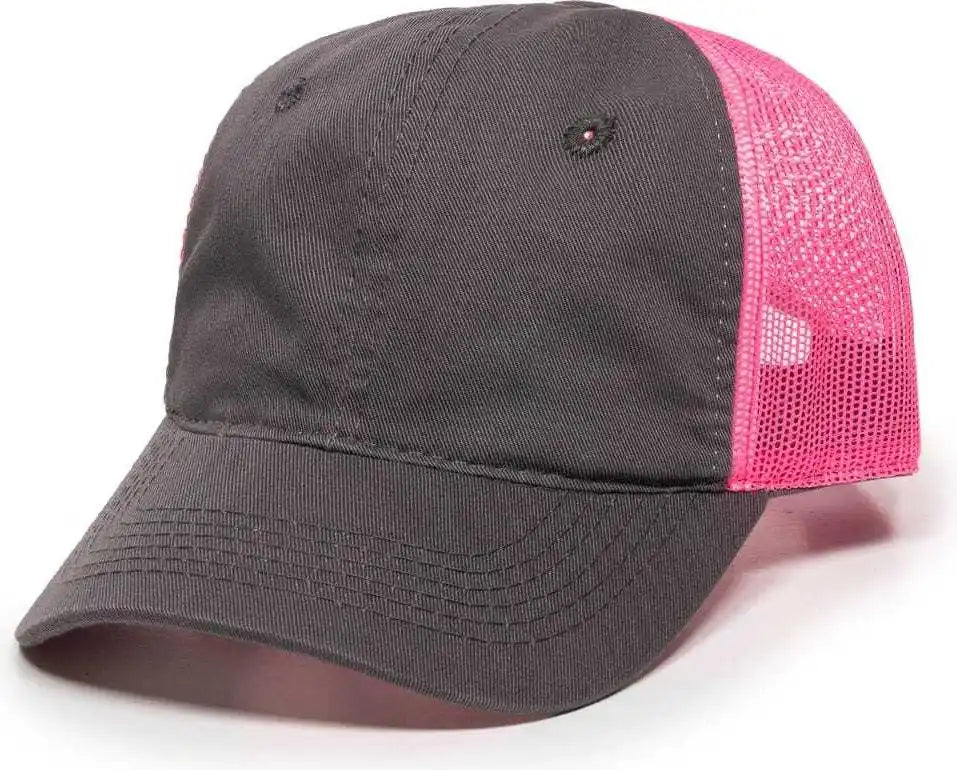 Oc Sports Fwt-130l Adjustable Mesh Back Cap - Charcoal Neon Pink - Dark Gray / 6 7/8’’ - 7 1/2’’