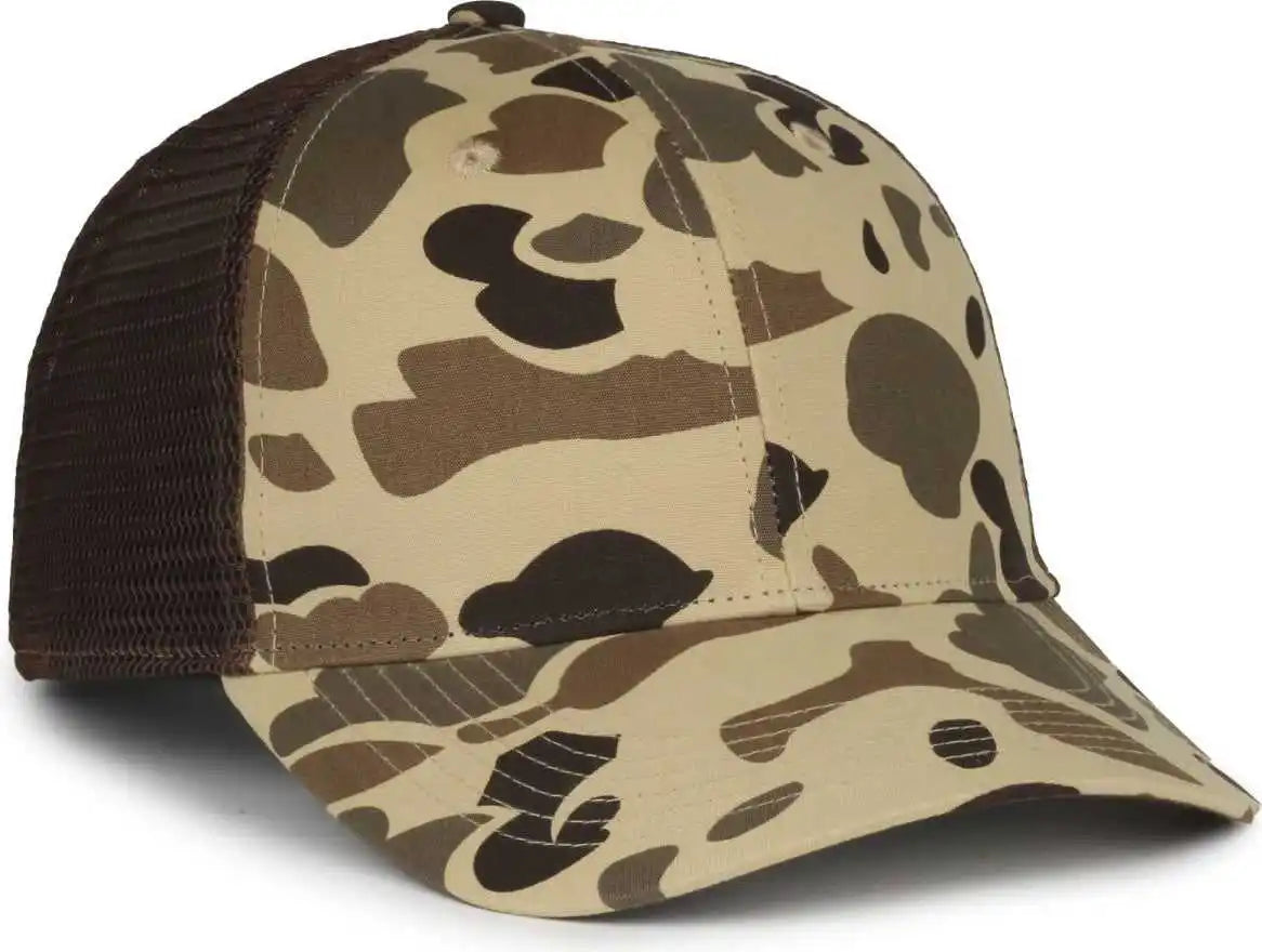 Oc Sports Gc-100m Generic Camo Mesh Back Cap -vintage Waterfowl Brown - Osfm