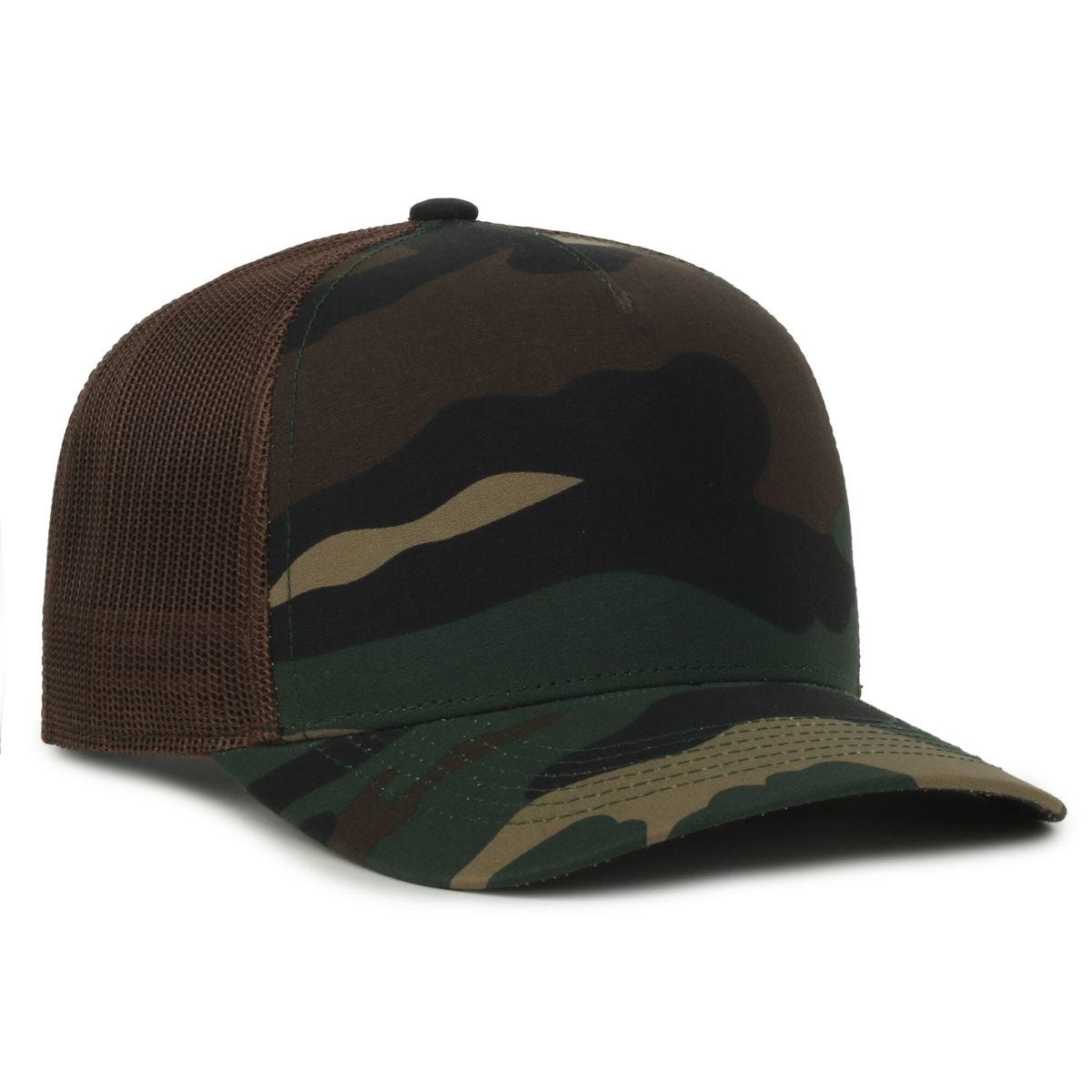 Oc Sports Gc101m 5-panel Camo Mesh Back Cap - Woodland Brown