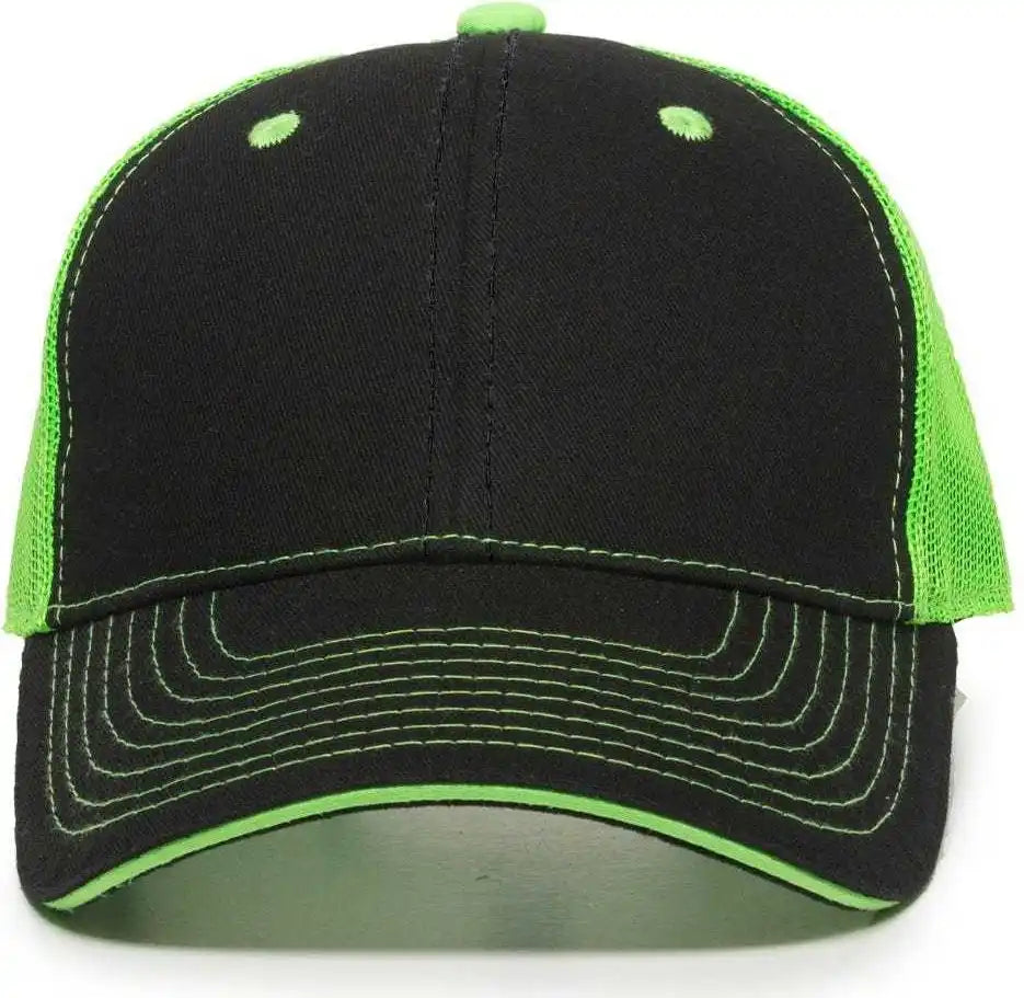Oc Sports Gwt-101m Adjustable Mesh Back Cap - Black Neon Green - 6 7/8’’ - 7 1/2’’