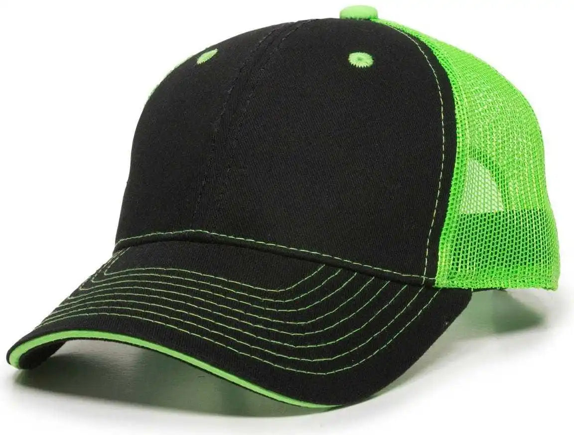 Oc Sports Gwt-101m Adjustable Mesh Back Cap - Black Neon Green - 6 7/8’’ - 7 1/2’’