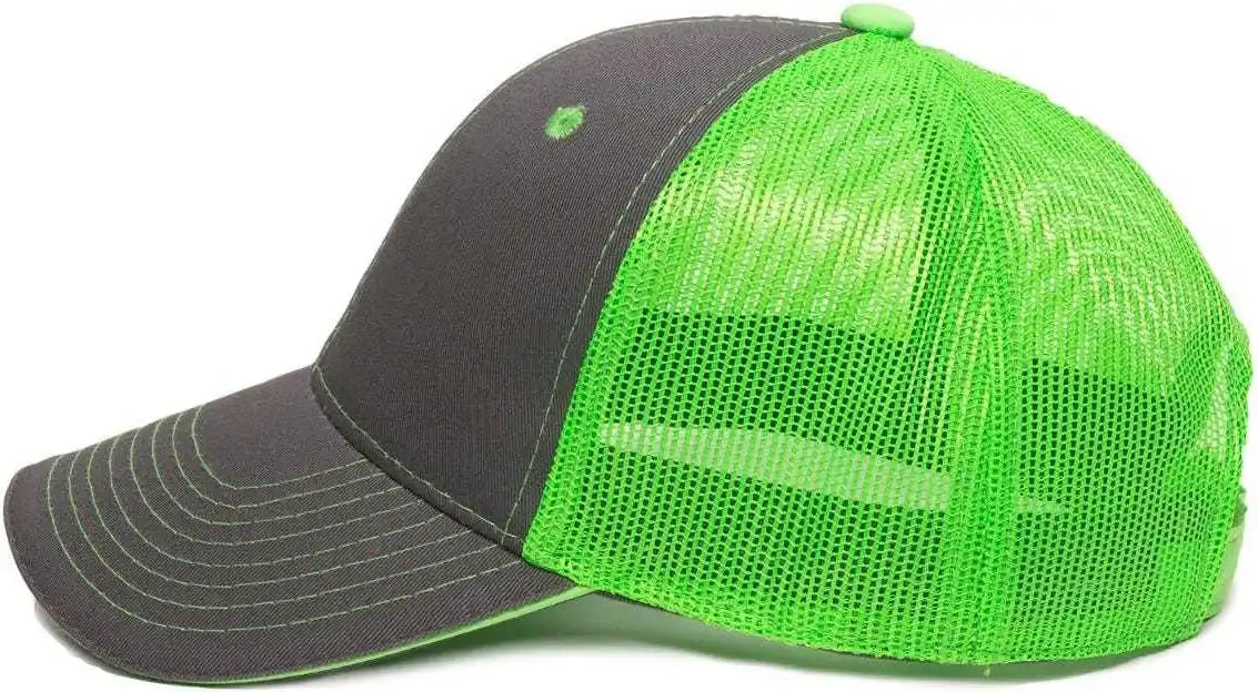 Oc Sports Gwt-101m Adjustable Mesh Back Cap - Charcoal Neon Green - Dark Gray / 6 7/8’’ - 7 1/2’’