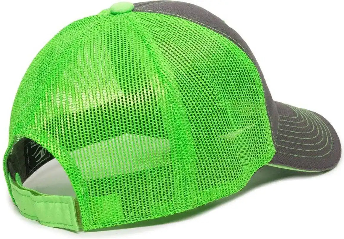Oc Sports Gwt-101m Adjustable Mesh Back Cap - Charcoal Neon Green - Dark Gray / 6 7/8’’ - 7 1/2’’