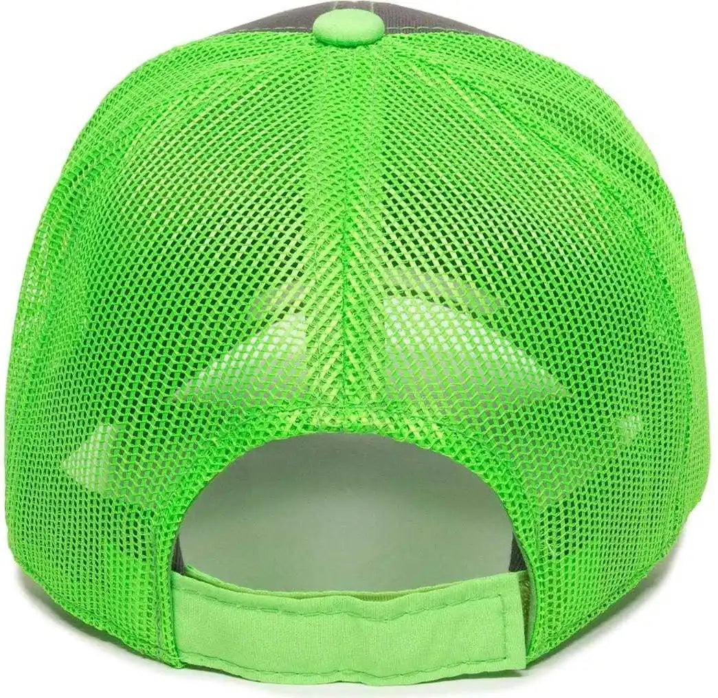 Oc Sports Gwt-101m Adjustable Mesh Back Cap - Charcoal Neon Green - Dark Gray / 6 7/8’’ - 7 1/2’’