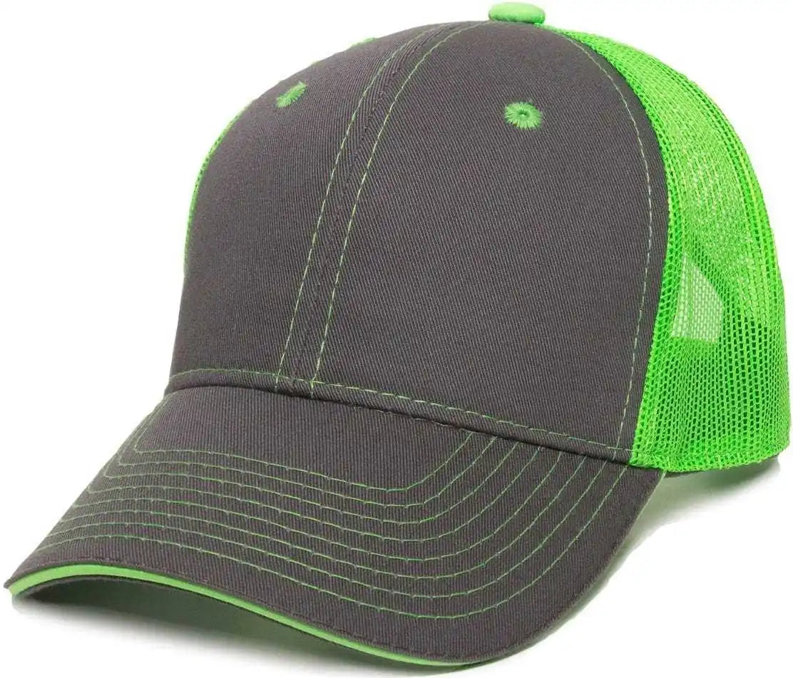 Oc Sports Gwt-101m Adjustable Mesh Back Cap - Charcoal Neon Green - Dark Gray / 6 7/8’’ - 7 1/2’’