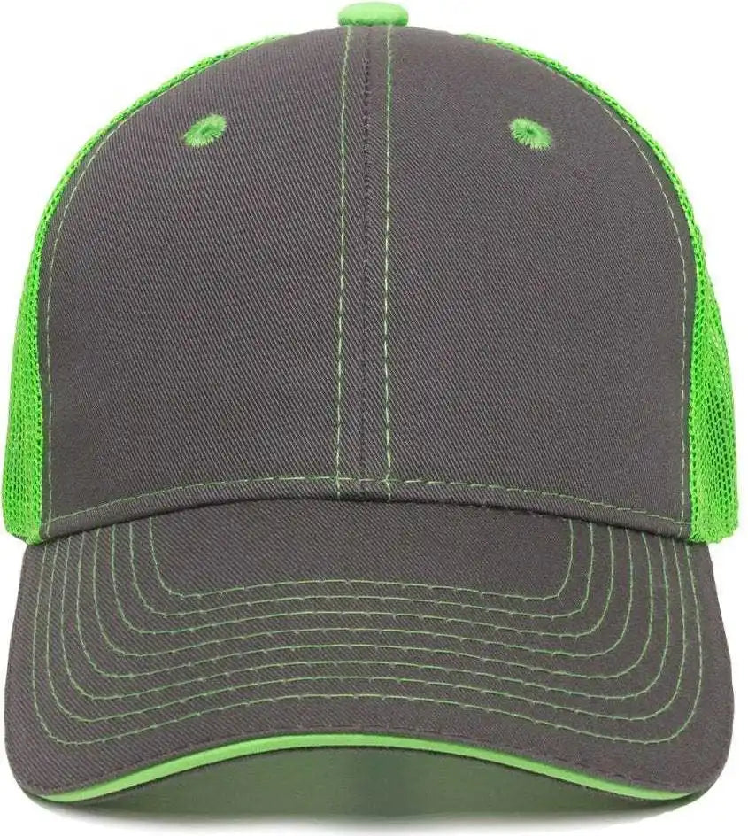 Oc Sports Gwt-101m Adjustable Mesh Back Cap - Charcoal Neon Green - Dark Gray / 6 7/8’’ - 7 1/2’’