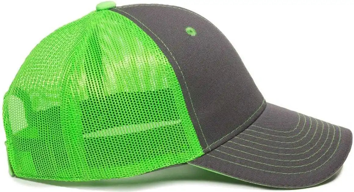 Oc Sports Gwt-101m Adjustable Mesh Back Cap - Charcoal Neon Green - Dark Gray / 6 7/8’’ - 7 1/2’’